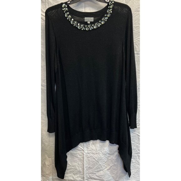 Joseph A. Womens Asymmetric Hem Black Sweater With Gem Neckline 2X - Picture 3 of 4